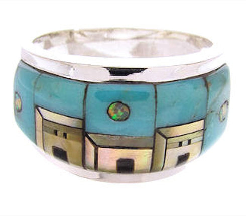 Multicolor Native American Pueblo Design Ring Size 7-1/2 JW65748